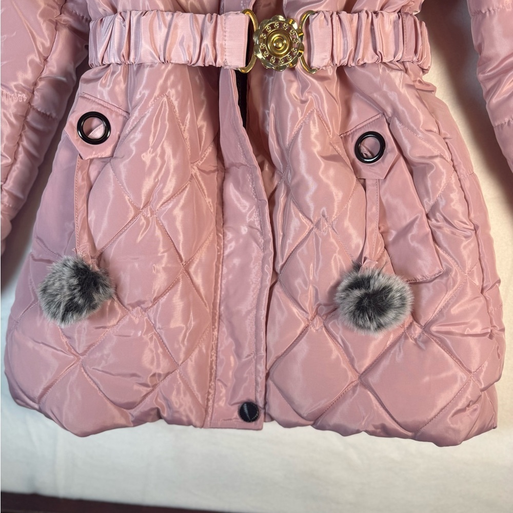 Young Girl's Zip-up with Snap Closured Hooded Pink Puffer Coat Size 3XL NWT - Picture 2 of 13